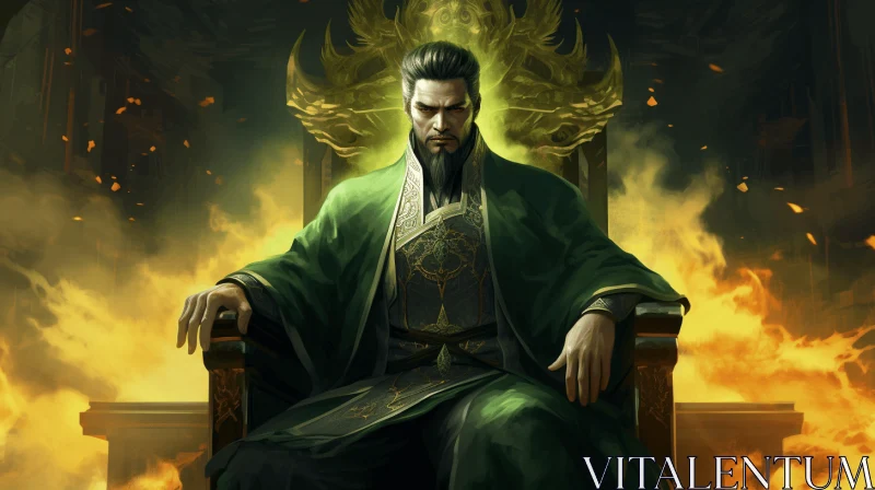 Majestic King in Green Robes | Neoasian Empire | Artgerm Style AI Image