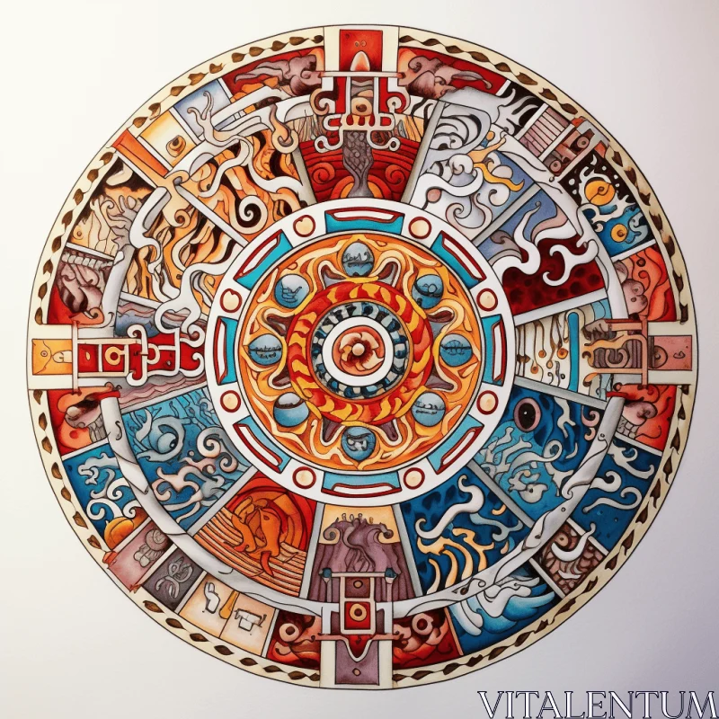 Ancient Aztec Calendar Map: Captivating Interlocking Symbols in Kinetic Sculptural Style AI Image