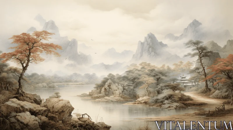 Serene Beauty of the Asian Landscape - A Hyper-Detailed Painting AI Image