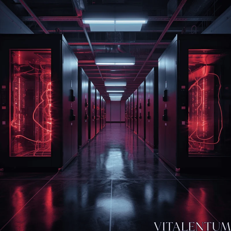 AI ART Captivating Red-Lit Data Center: A Glimpse into the World of Technology