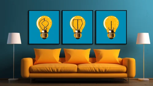 Yellow and Blue Bulb Wall Art: UHD Image and Digital Illustration