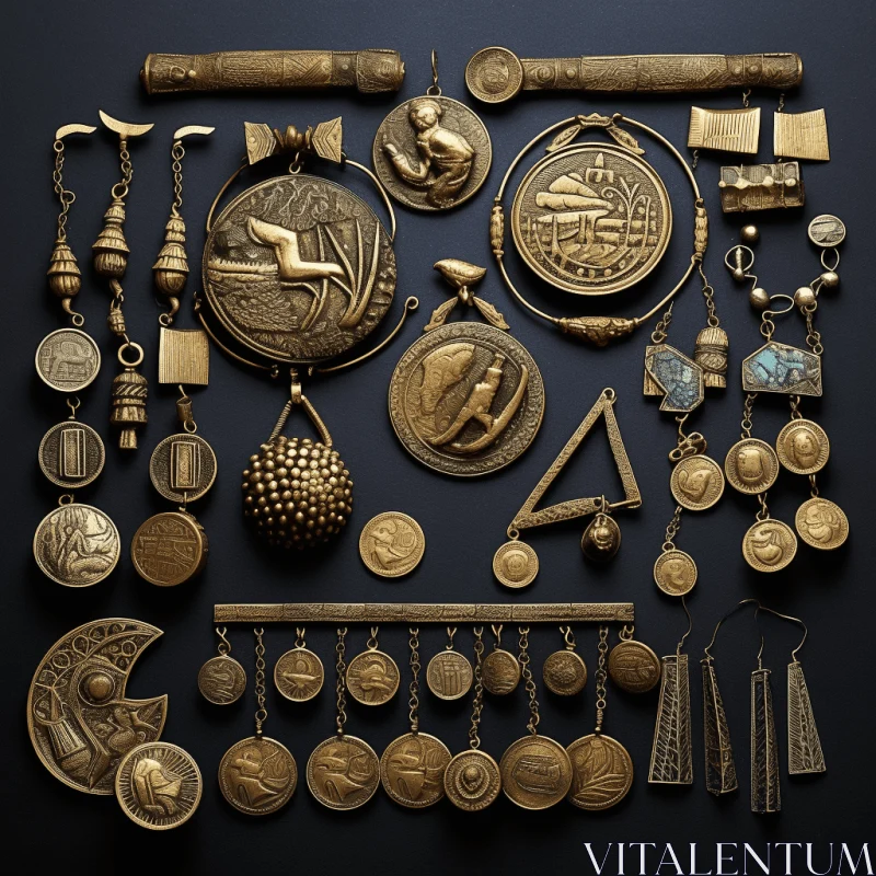 Exquisite Gold Jewelry Collection | Ancient Objects | Tabletop Photography AI Image