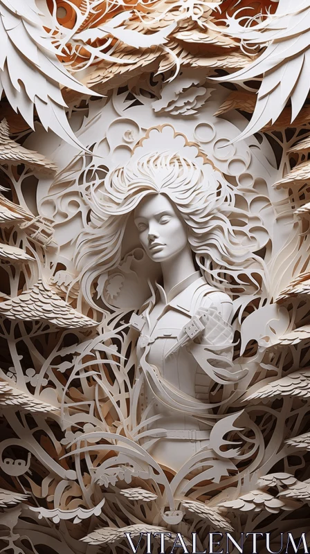 Intricate Paper Sculpture of an Angel | Dreamscape Portraiture AI Image