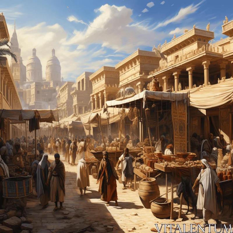Ancient Rome Street Market: Realistic Fantasy Artwork Inspired by the Yuan Dynasty AI Image