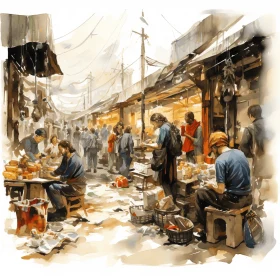 Captivating Illustration of a Vibrant Food Market Scene