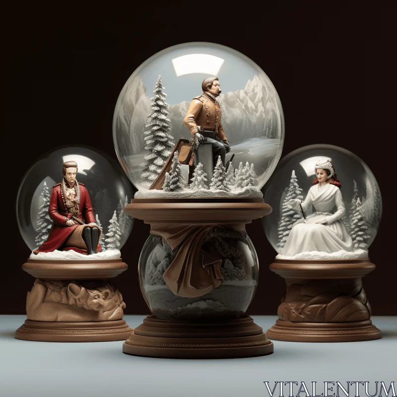 Hyperrealistic Snow Globe Sculptures of a Couple | Historical Genre Art AI Image