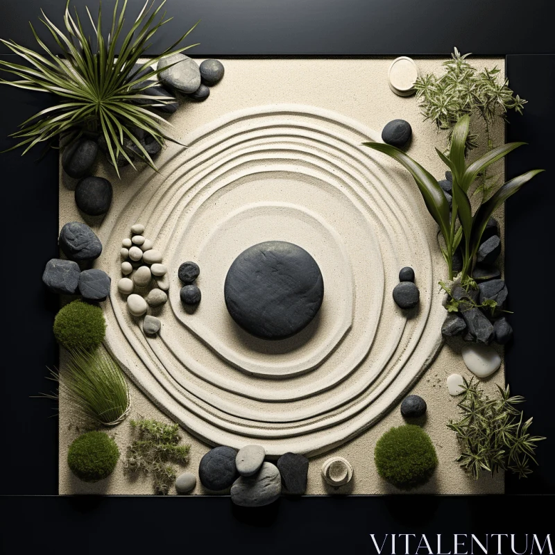 Circle of Rocks and Plants: A Minimalistic and Symmetrical Artwork AI Image