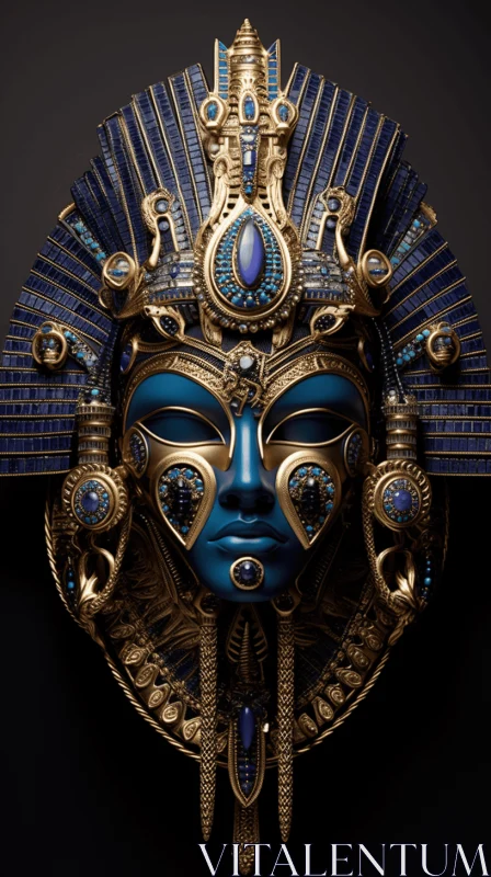 Exquisite Blue Egyptian Mask with Jewels - Unique Sculpture AI Image