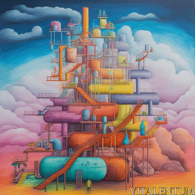 Colorful Fractal Cloudscape Painting Inspired by Industrial Machinery Aesthetics AI Image
