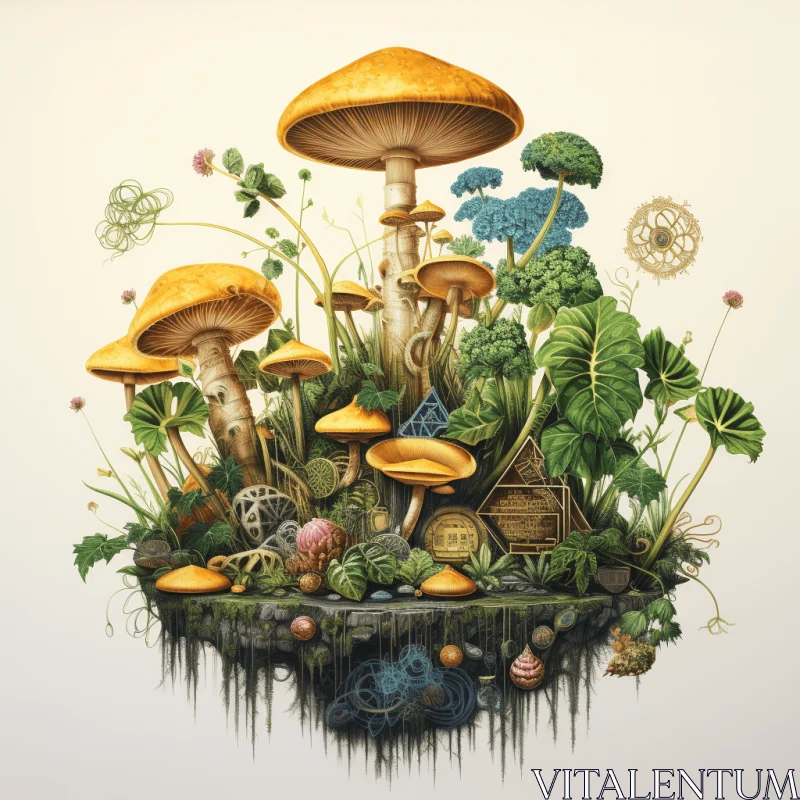 Enchanting Illustrative Concept Art of Mushrooms on an Island AI Image