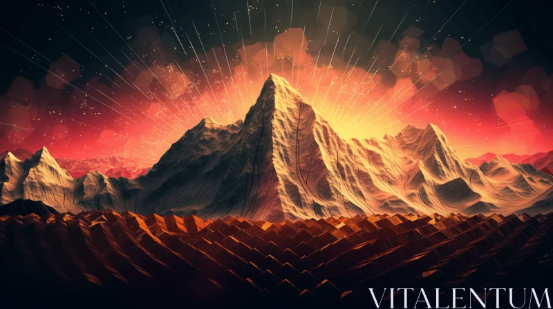 Captivating Abstract Illusionism: Hyper-Detailed Illustrations of Mountains at Sunset AI Image