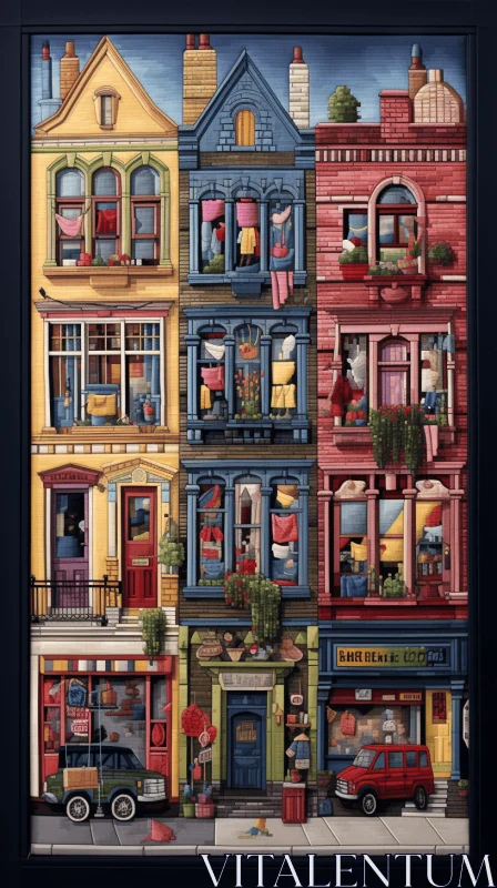 Captivating Artwork of Colorful Buildings in a Vibrant Street Scene AI Image