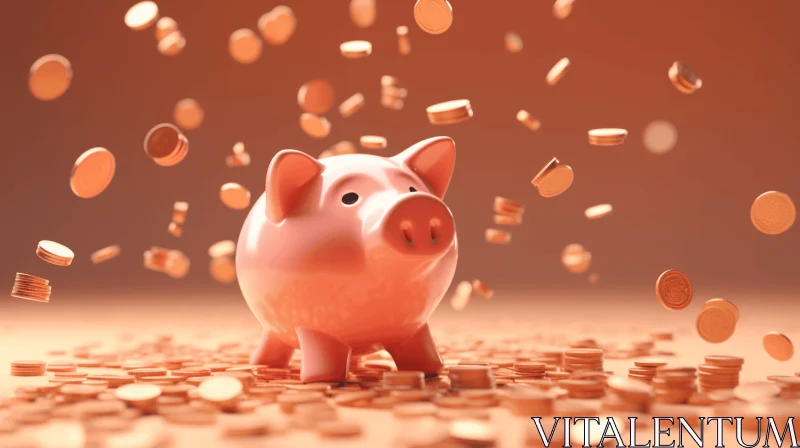 Captivating Piggy Bank Artwork with Floating Coins AI Image