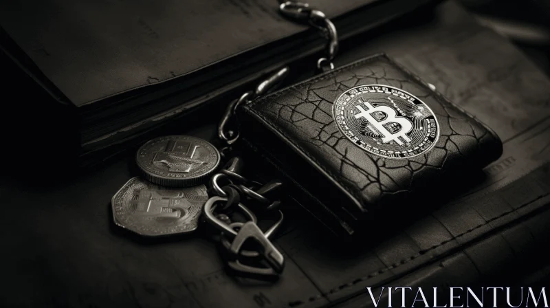 Bitcoin Wallet and Currency in Black and White | Leather/Hide Style AI Image