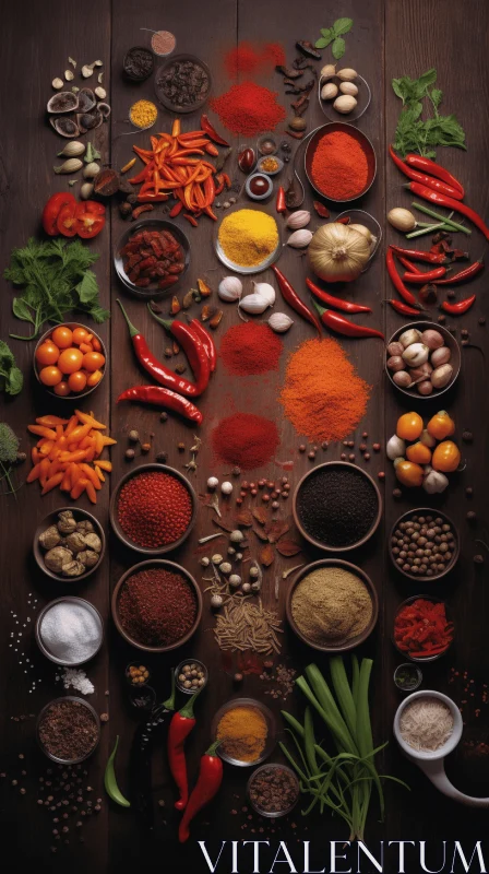 Exquisite Spices on Wooden Table: A Captivating Visual Feast AI Image
