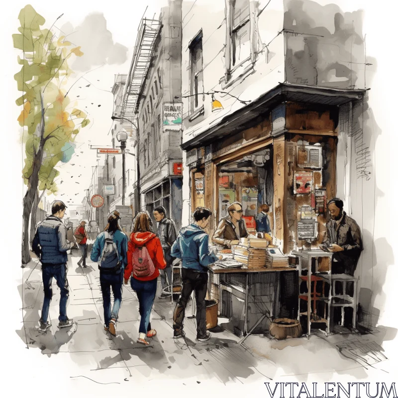 Vibrant Watercolor Portrait of City Street | Detailed Illustrations AI Image