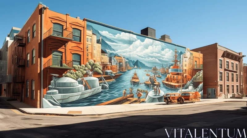 AI ART Realistic Street Mural Featuring Boats and Ships | Detailed Rendering