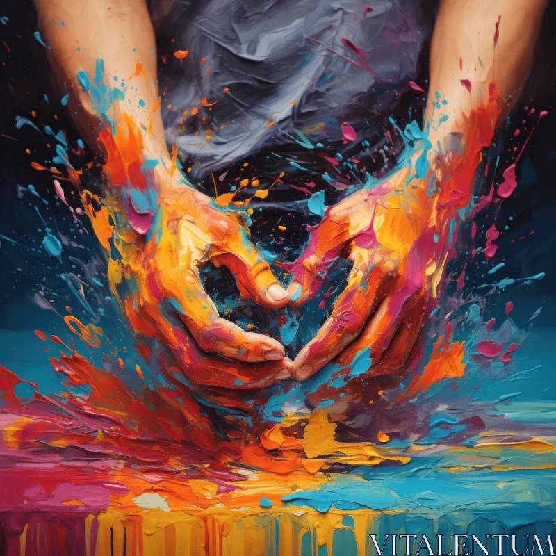 Colorful Abstract Painting of Hands Spitting Paint over Watercolor | Mystic Symbolism AI Image