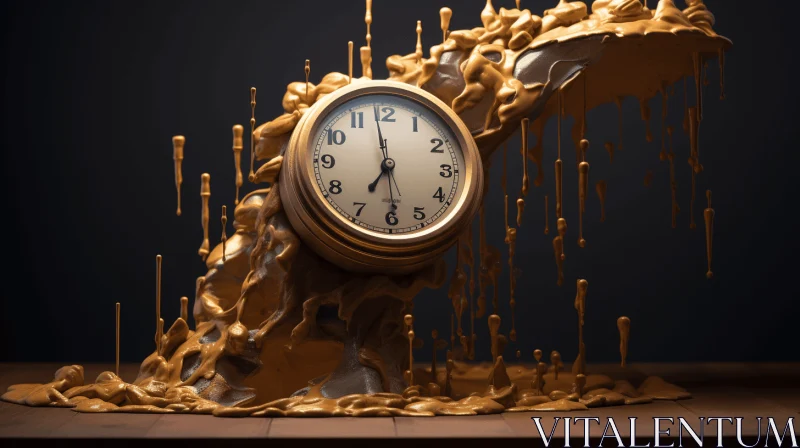 AI ART Golden Dripping Clock - Surrealism Art