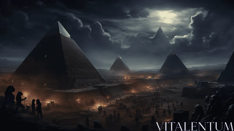Mysterious Pyramids at Night | Highly Detailed Realism AI Image