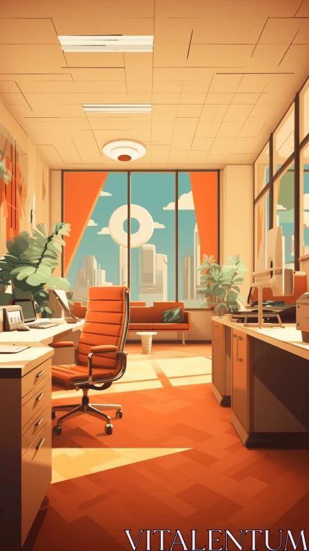 Vibrant Orange Office Area with Desk - Modern and Whimsical AI Image