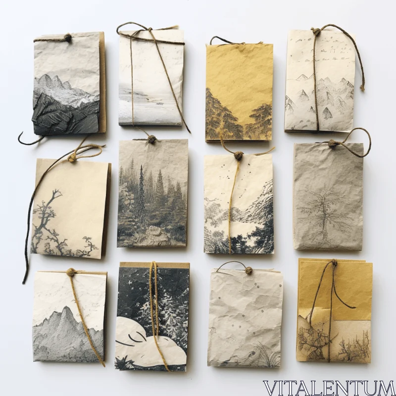 Delicate Folded Paper Envelopes with Tranquil Landscapes AI Image