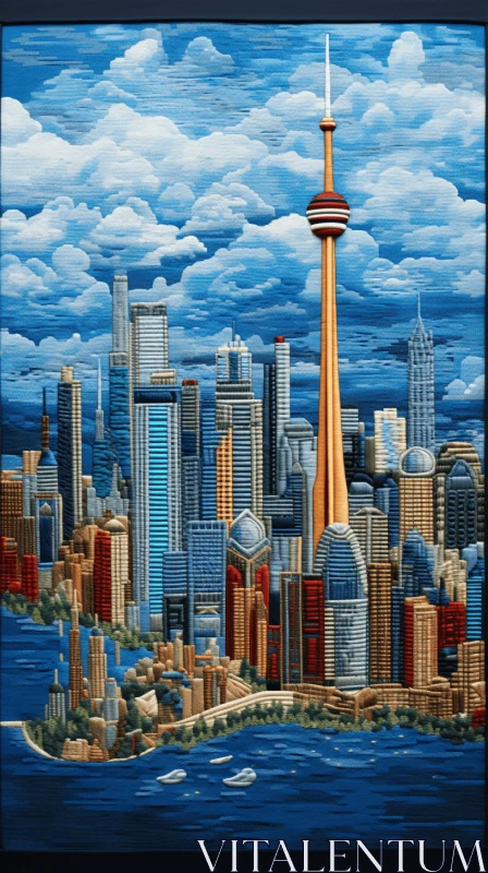 Toronto Skyline: Abstract Painting of Cityscape with Clouds AI Image