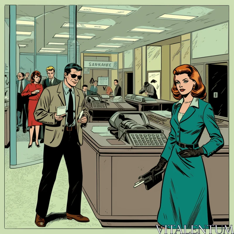 Captivating Pop Art Illustration of Man and Woman in Office Setting AI Image
