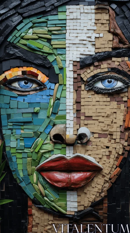 AI ART Captivating Mosaic Sculpture of a Woman's Face | Urban Art
