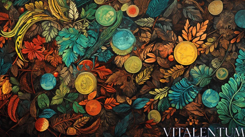 Colorful Painting of Branches and Leaves | Money Themed Art AI Image