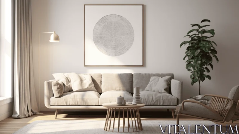 Serene Living Room with Minimalist Line Art and Textured Canvas AI Image