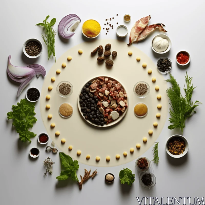 Ancient Recipe Ingredients in a Circle: Organic Sculpting and Lively Tableau AI Image