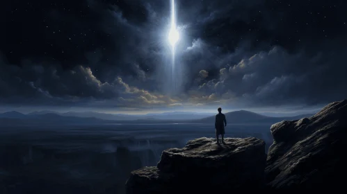 Man Standing Above Rock Watching Star | Realistic Depiction of Light