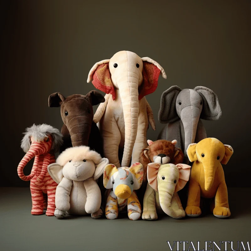 Whimsical Stuffed Animal Art - Majestic Elephant Caricatures AI Image