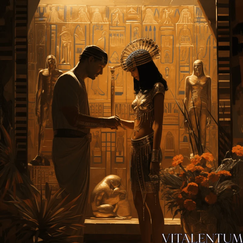 Ancient Egyptian Couple in a Sanctuary: A Romantic Junglecore Still Life AI Image