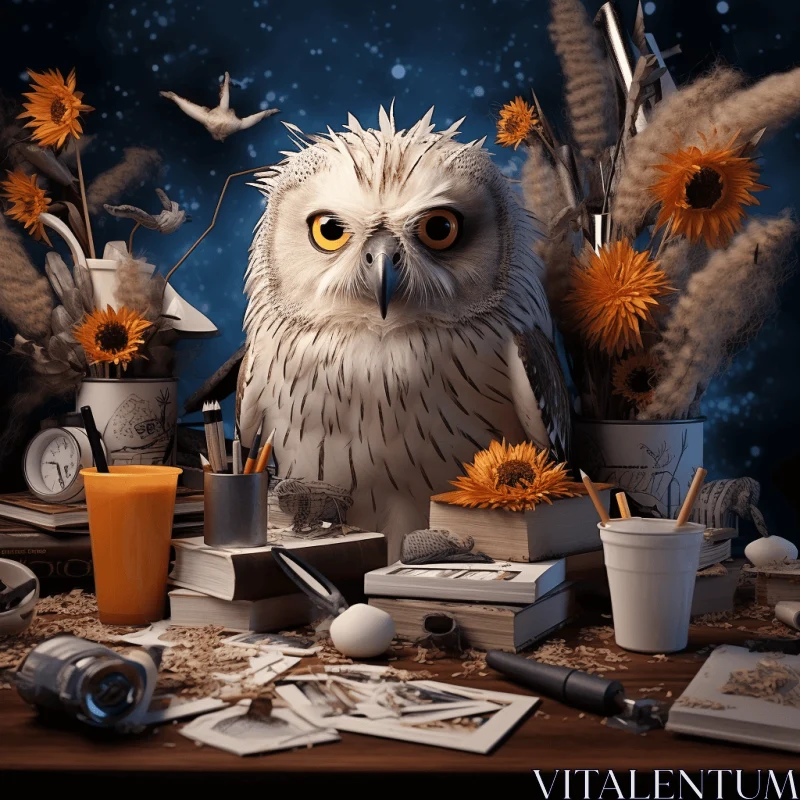 Realistic Owl Painting: Captivating Nature Portrait AI Image