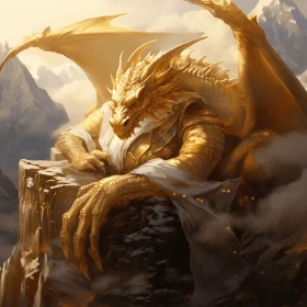 Golden Dragon on Cliff | Realistic Color Palette | Epic Portraiture