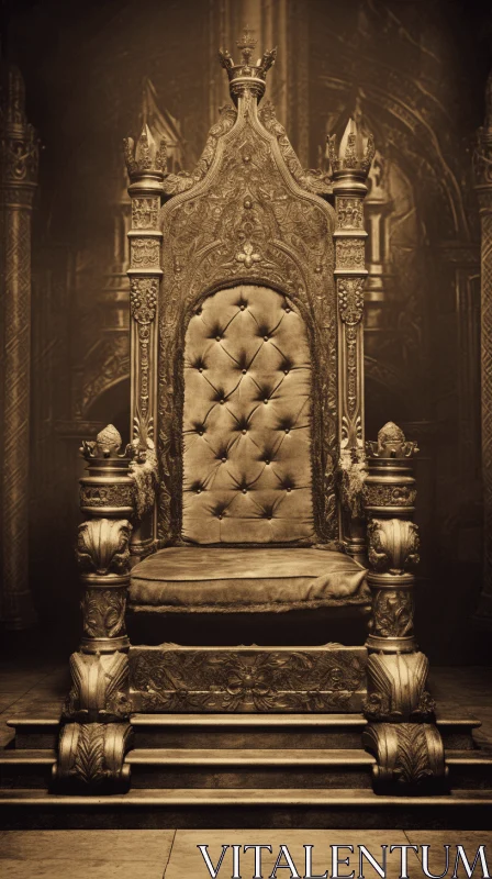 Vintage Sepia-Toned Throne in Ornate Building - Studio Lighting AI Image