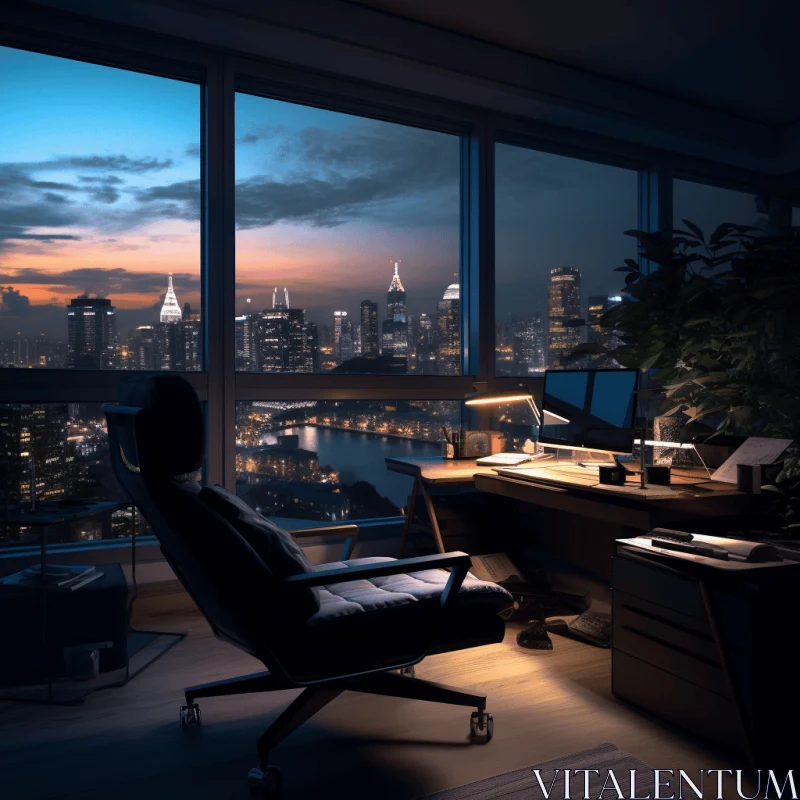 Cityscape-inspired Chair at Desk with Grandiose Views AI Image