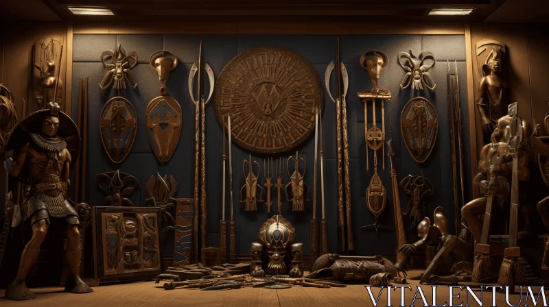 AI ART Ancient Egyptian Art: Afrofuturism-Inspired Immersive Room of Antiques and Weapons