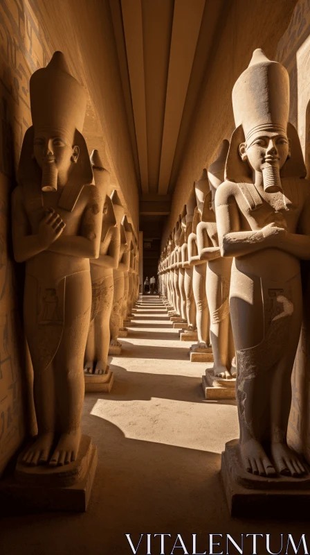 Ancient Egyptian Statues in the Hall of Dead: A Terracotta Passage AI Image