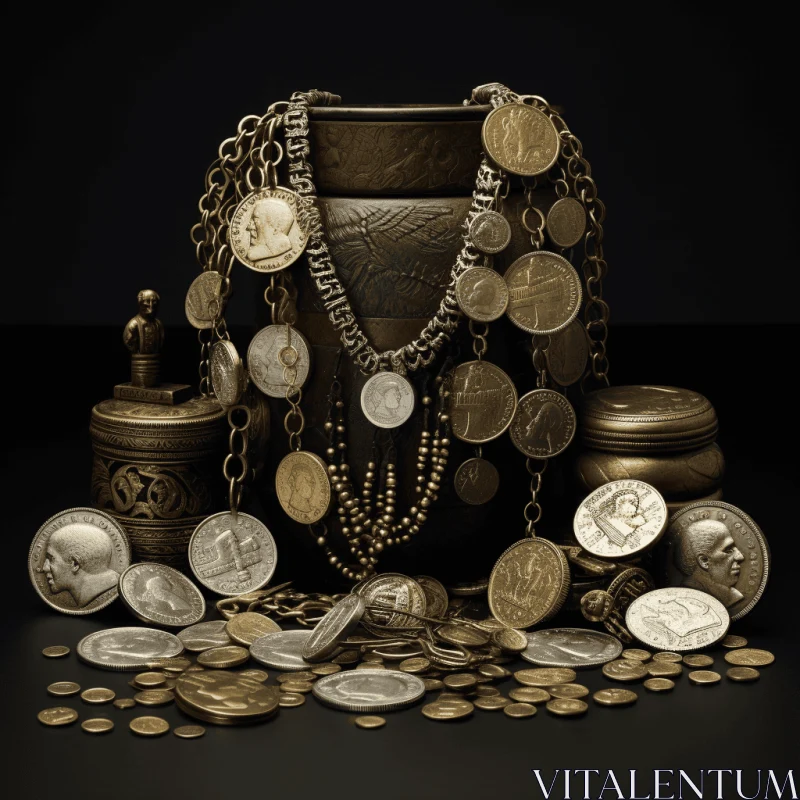 Ancient Coins and Treasure: A Captivating Photo-realistic Composition AI Image