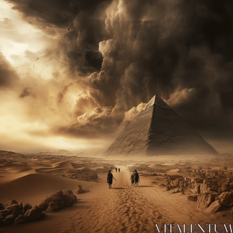 Ancient Egyptian Desert Scene with Pyramid - Dramatic Atmospheric Perspective AI Image