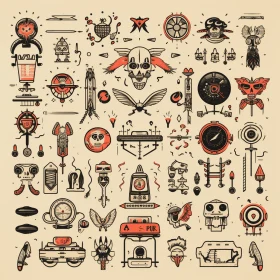 Vintage-Inspired Illustrations and Icons: Imaginary Creatures and Robots