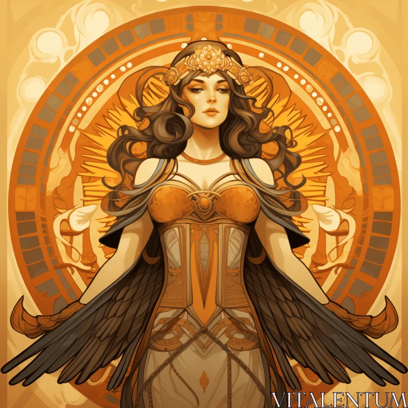 Captivating Gold and Black Design of a Woman with Wings | Mythic-Art Nouveau Style AI Image