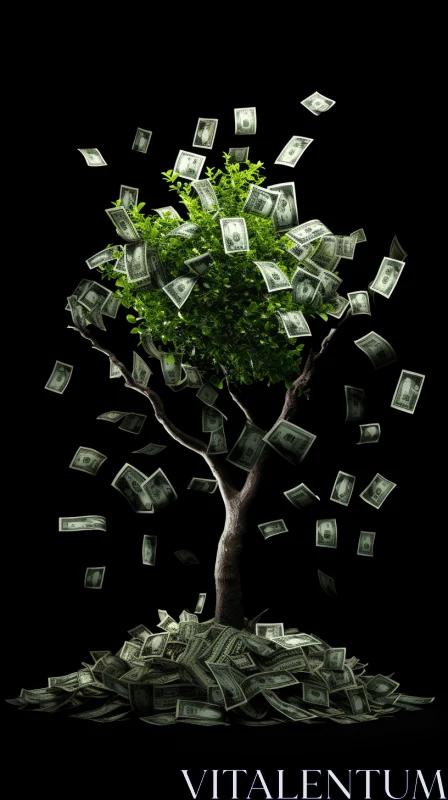 Money Tree with Falling Money | Surreal Organic Composition AI Image