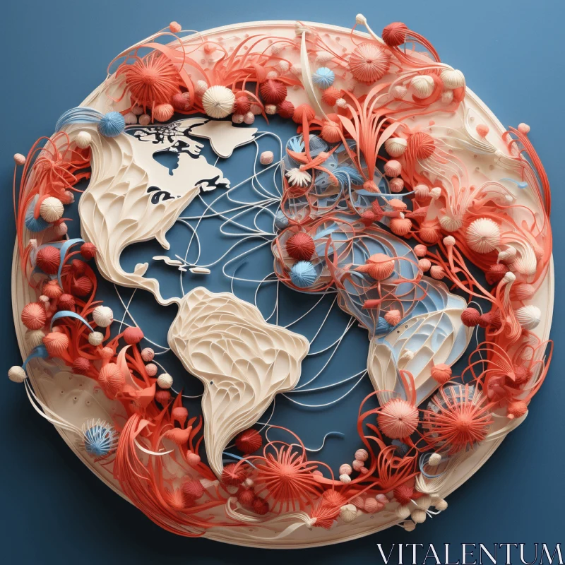 Captivating 3D Earth Artwork with Seafood | Intricate Penwork Style AI Image