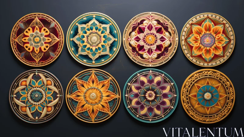Captivating Set of Wooden Plates with Intricate Architectures AI Image