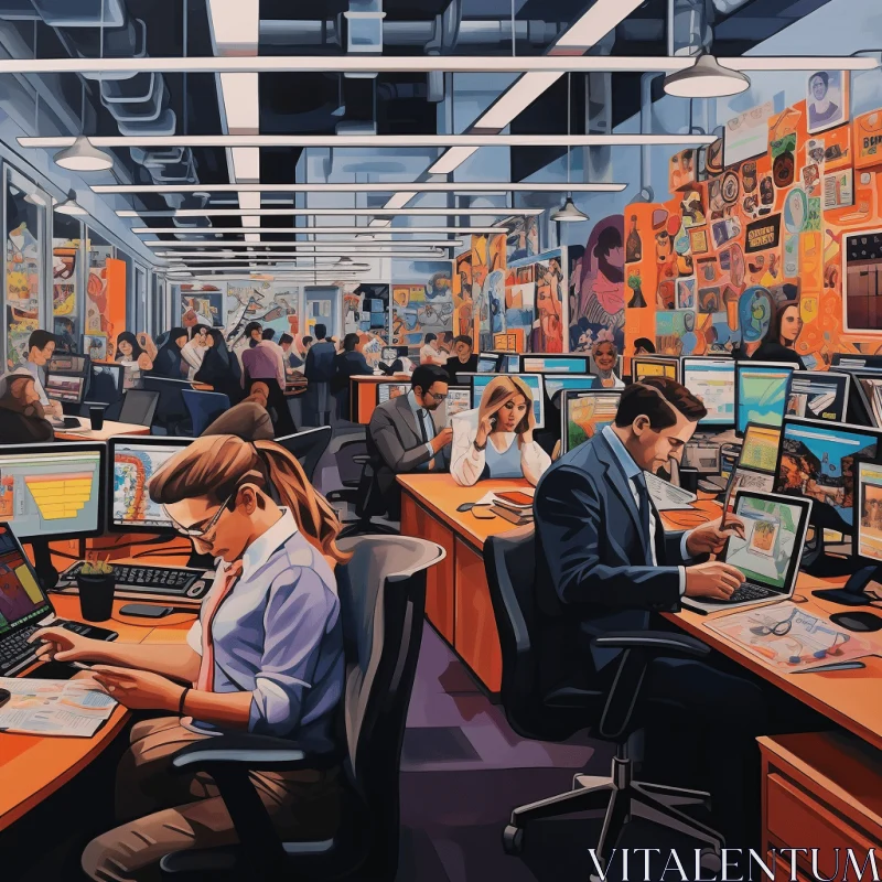 Office Life: A Captivating Painting of Employees in a Vibrant Urban Setting AI Image