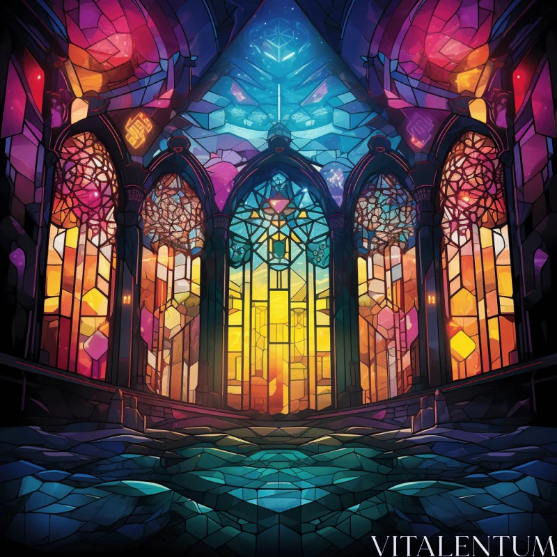 Enchanting Stained Glass Window in a Dark Castle - Surrealistic Art AI Image